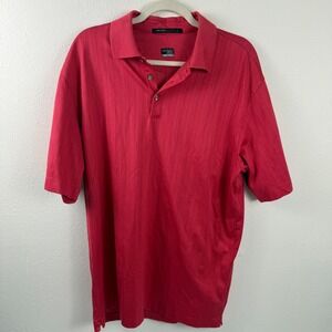 Tiger Woods Collection Nike Fit Dry Red Vertical Stripe Golf Polo Shirt Mens L